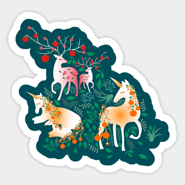 Once Upon a Time- Mystical Woodland with Apple Deers and Orange Unicorns Sticker by Winkeltriple